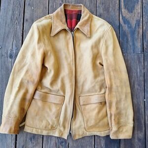 True Vintage Mid Century Horsehide Leather Flannel Lined Work Field Jacket